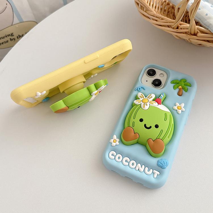 For iPhone 15 Pro Cartoon 3D Coconut Holder Silicone Phone Case