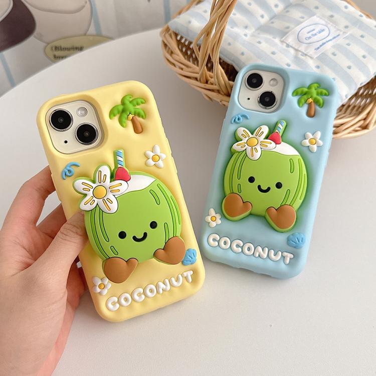 For iPhone 15 Pro Cartoon 3D Coconut Holder Silicone Phone Case
