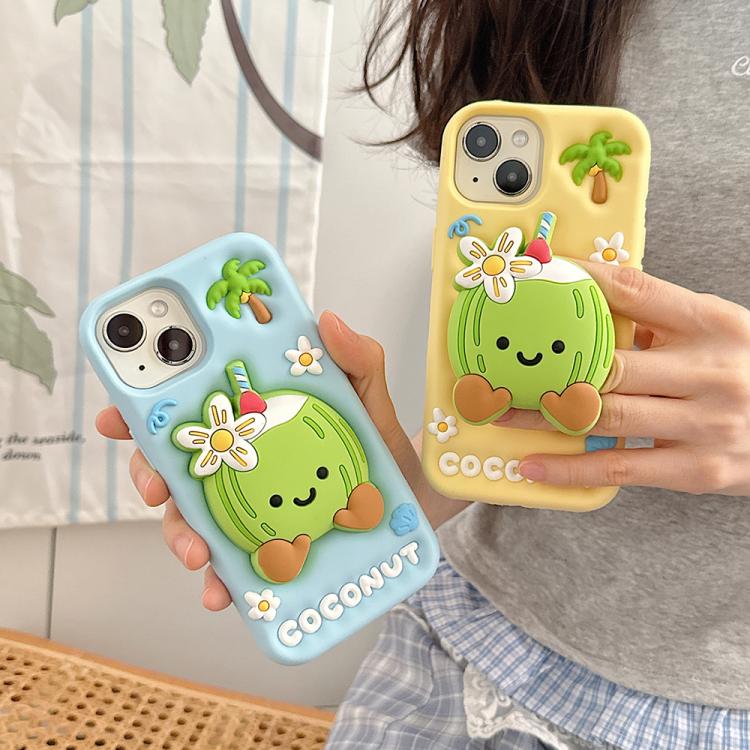 For iPhone 12 Pro Max Cartoon 3D Coconut Holder Silicone Phone Case