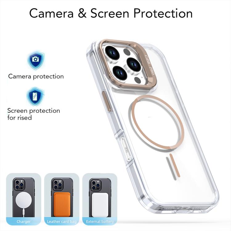 For iPhone 16 Pro Bright Color Clear MagSafe Lens Frame Holder Phone Case