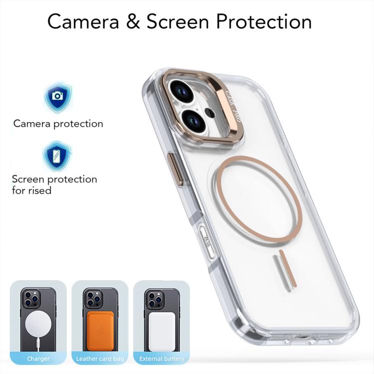 For iPhone 16 Plus Bright Color Clear MagSafe Lens Frame Holder Phone Case