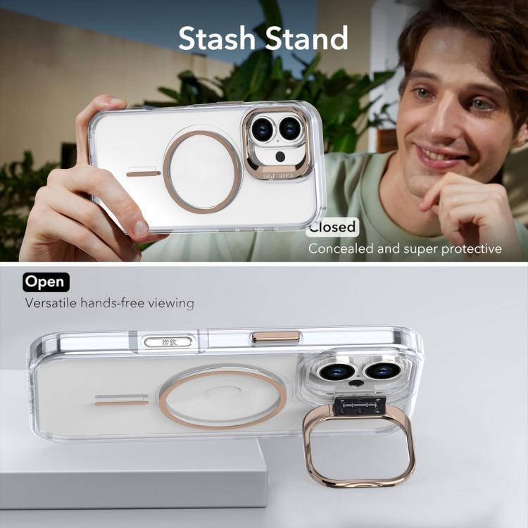 For iPhone 16 Plus Bright Color Clear MagSafe Lens Frame Holder Phone Case