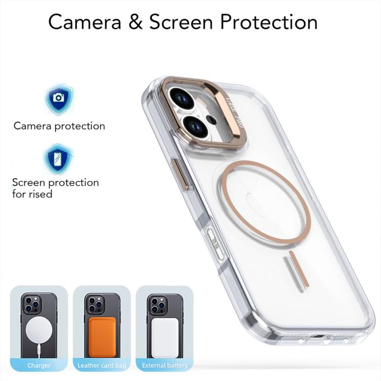 For iPhone 16 Bright Color Clear MagSafe Lens Frame Holder Phone Case
