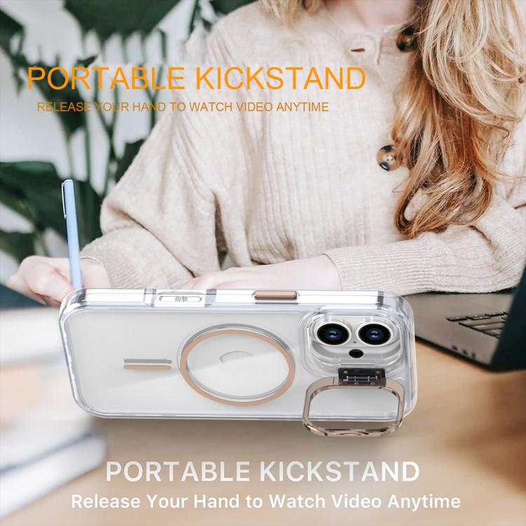 For iPhone 16 Bright Color Clear MagSafe Lens Frame Holder Phone Case