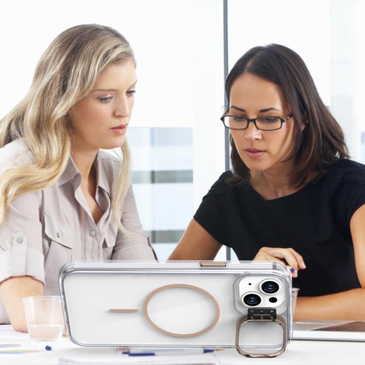 For iPhone 15 Bright Color Clear MagSafe Lens Frame Holder Phone Case