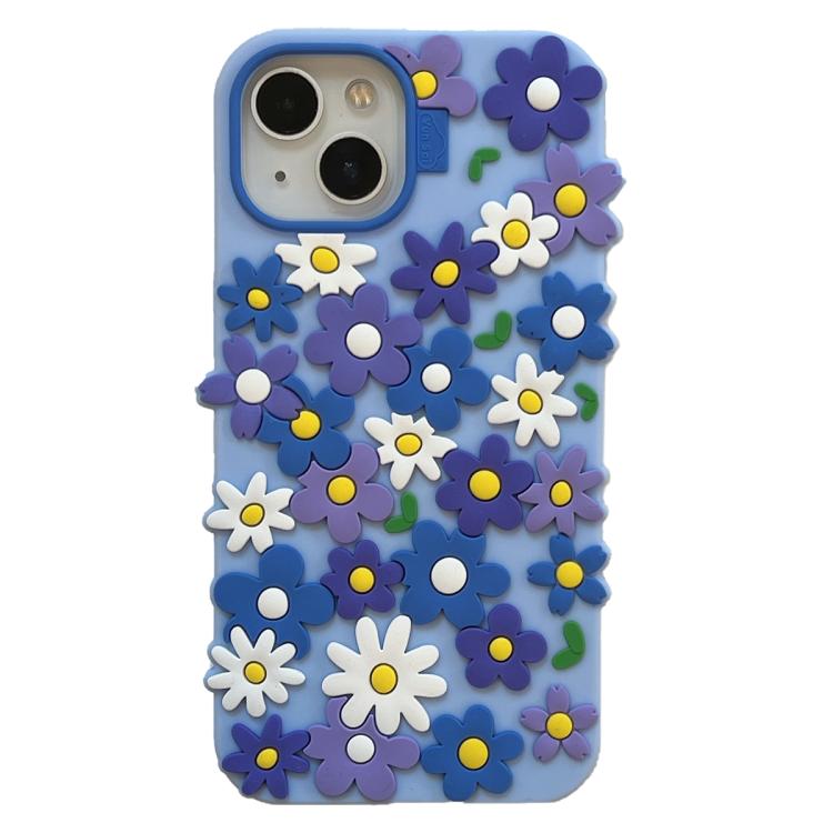 For iPhone 13 Small Flowers Silicone Phone Case - Blue