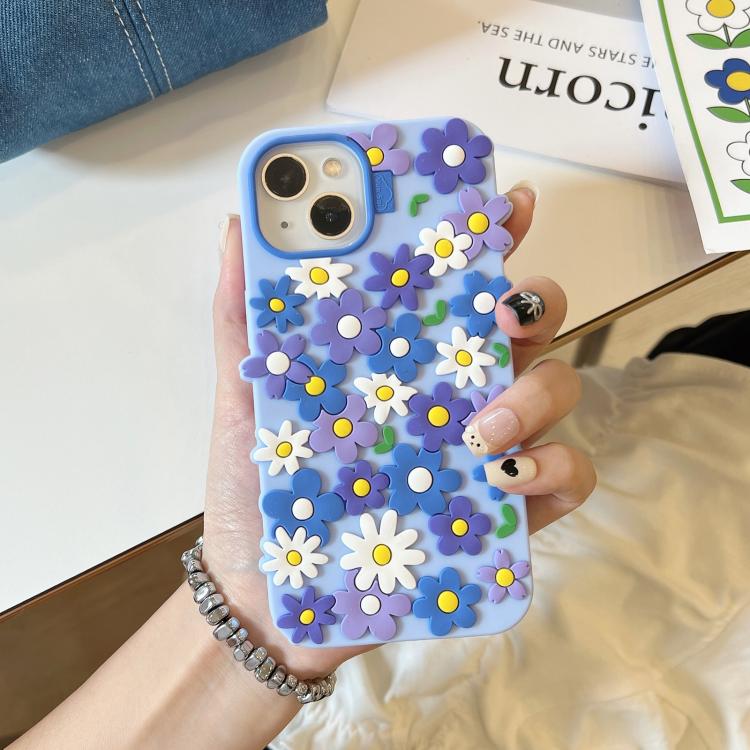 For iPhone 13 Small Flowers Silicone Phone Case - Blue