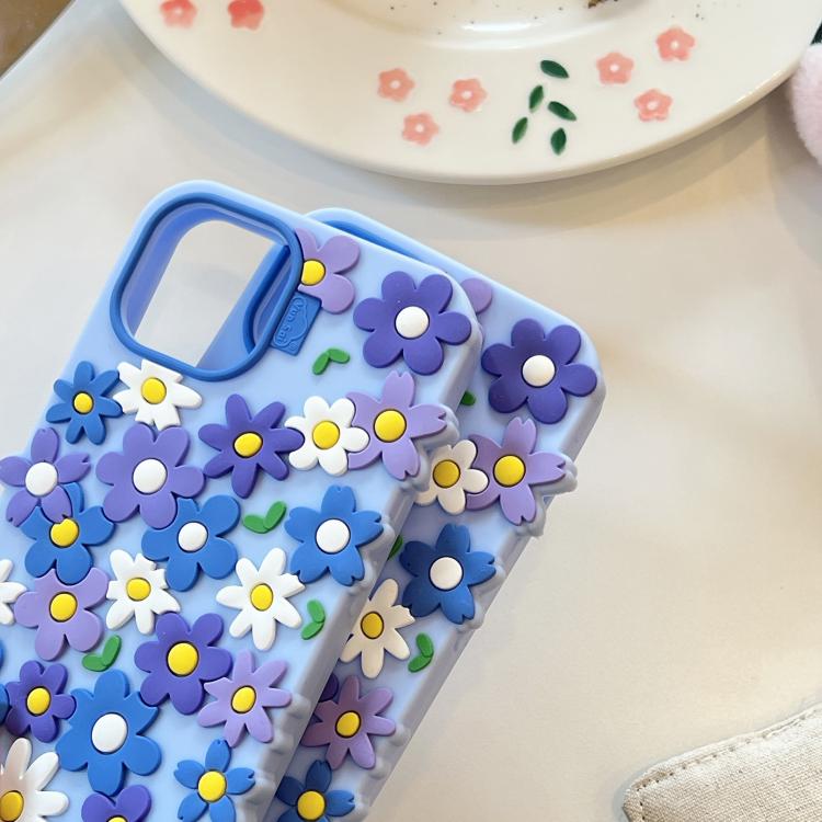 For iPhone 13 Small Flowers Silicone Phone Case - Blue