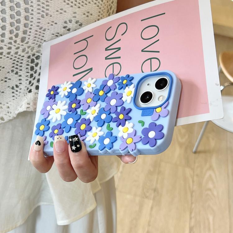 For iPhone 13 Pro Small Flowers Silicone Phone Case - Blue