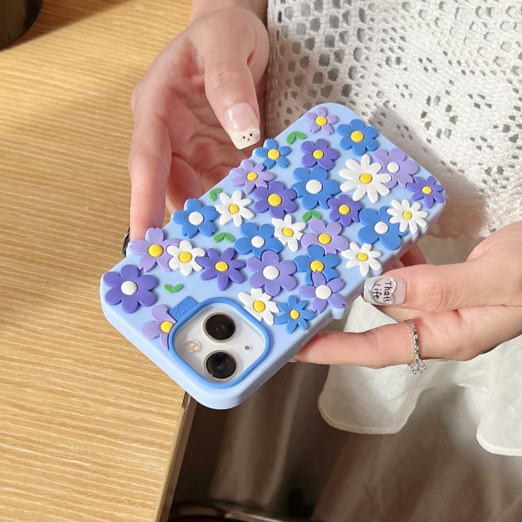 For iPhone 13 Small Flowers Silicone Phone Case - Blue