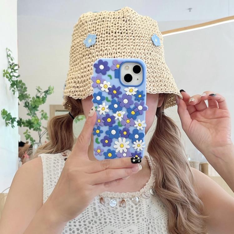 For iPhone 14 Small Flowers Silicone Phone Case - Blue