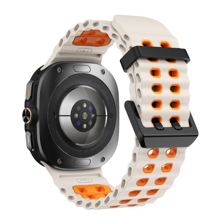 For Samsung Galaxy Watch Ultra 47mm / Ultra 2025 xDfind Black Buckle Ocean Two Color Dual-row Hole Silicone Watch Band