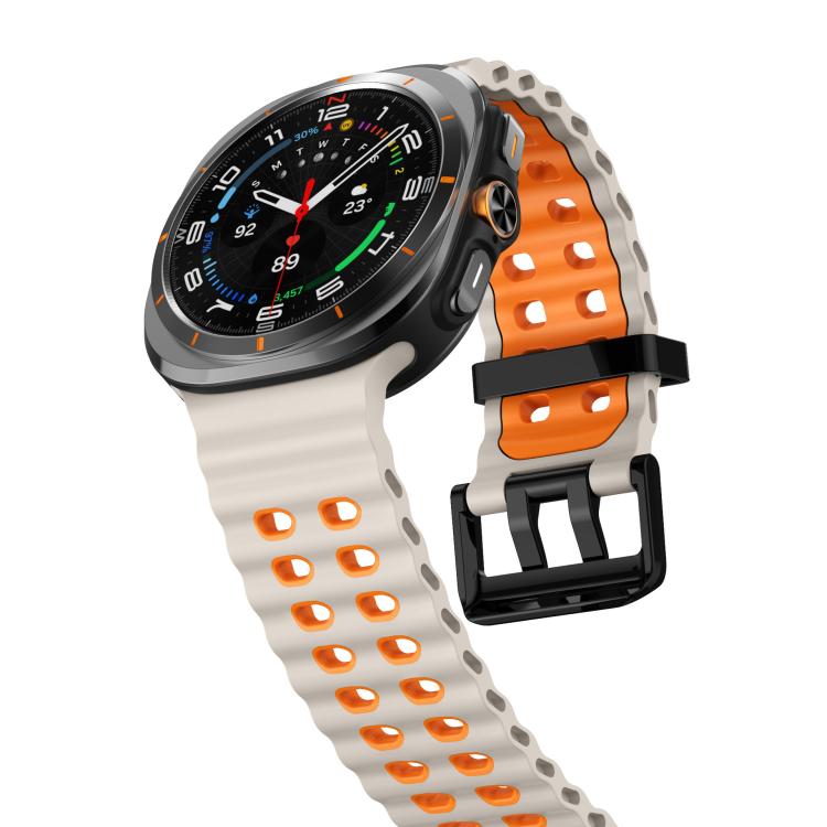For Samsung Galaxy Watch Ultra 47mm / Ultra 2025 xDfind Black Buckle Ocean Two Color Dual-row Hole Silicone Watch Band