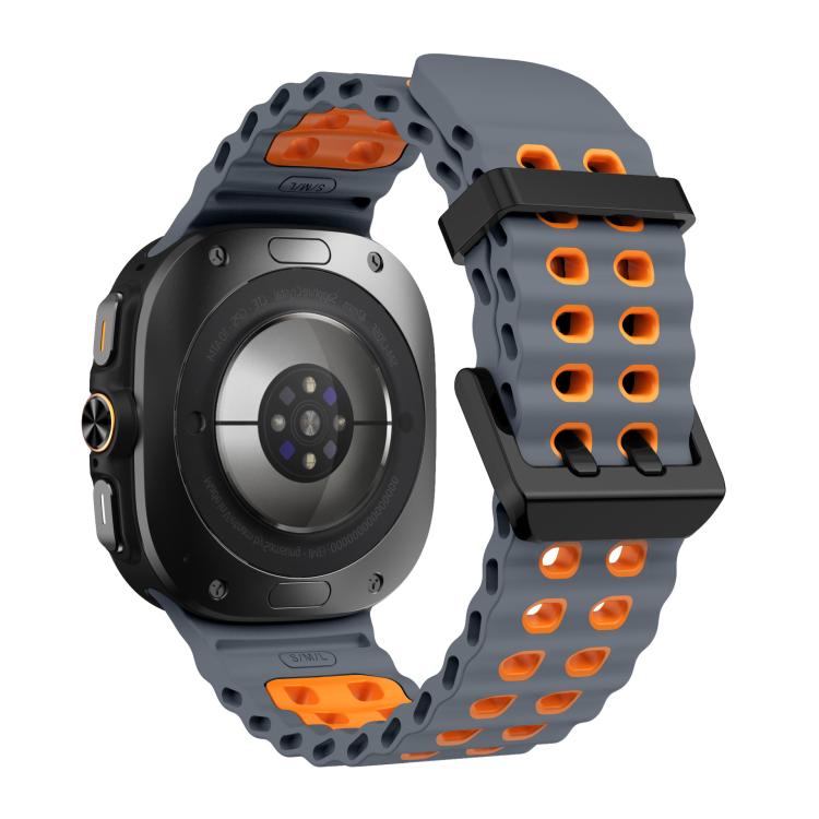 For Samsung Galaxy Watch Ultra 47mm / Ultra 2025 xDfind Black Buckle Ocean Two Color Dual-row Hole Silicone Watch Band
