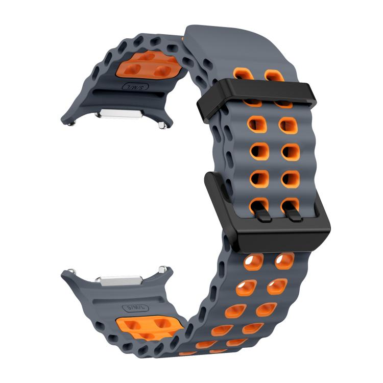 For Samsung Galaxy Watch Ultra 47mm / Ultra 2025 xDfind Black Buckle Ocean Two Color Dual-row Hole Silicone Watch Band