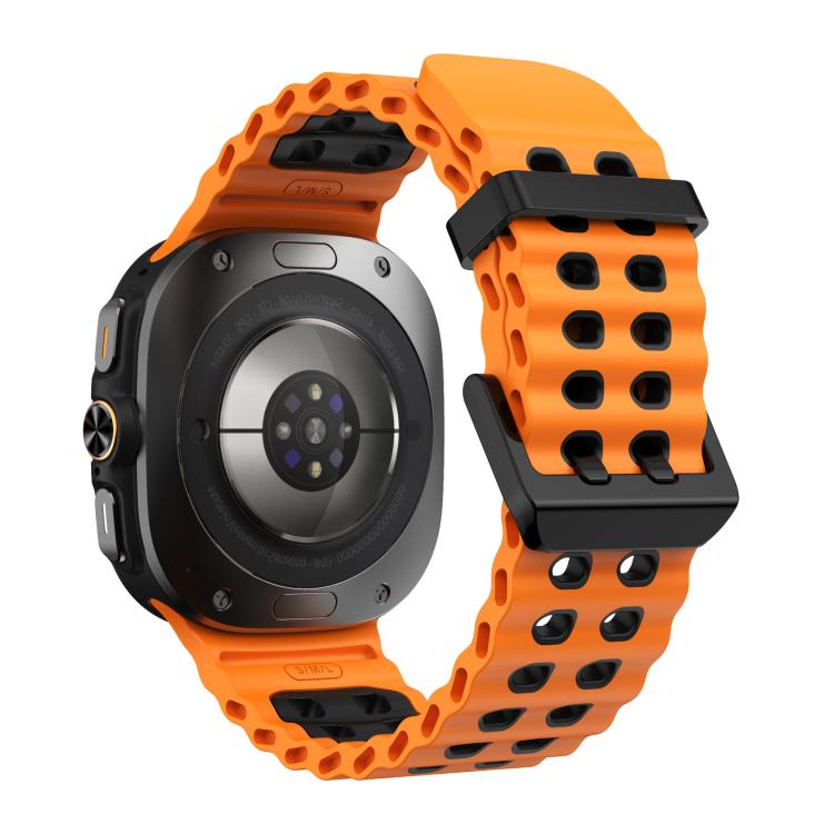 For Samsung Galaxy Watch Ultra 47mm / Ultra 2025 xDfind Black Buckle Ocean Two Color Dual-row Hole Silicone Watch Band