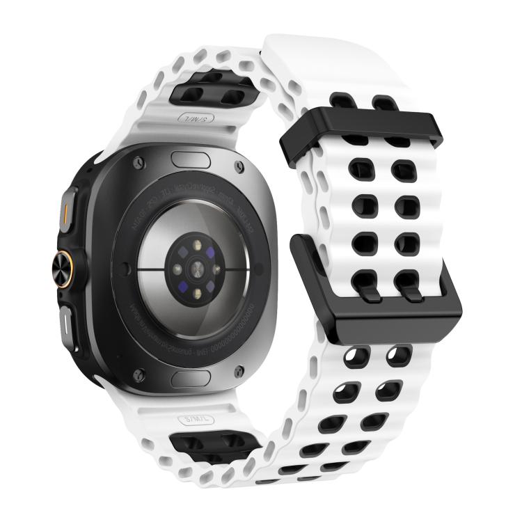 For Samsung Galaxy Watch Ultra 47mm / Ultra 2025 xDfind Black Buckle Ocean Two Color Dual-row Hole Silicone Watch Band