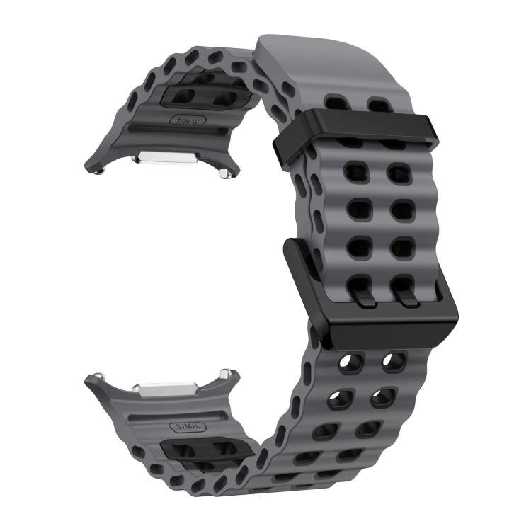 For Samsung Galaxy Watch Ultra 47mm / Ultra 2025 xDfind Black Buckle Ocean Two Color Dual-row Hole Silicone Watch Band