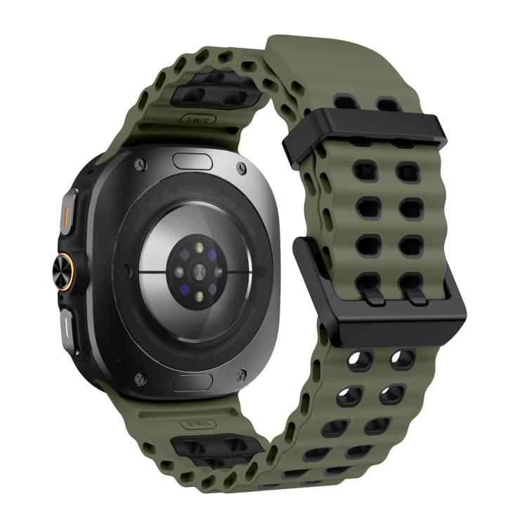 For Samsung Galaxy Watch Ultra 47mm / Ultra 2025 xDfind Black Buckle Ocean Two Color Dual-row Hole Silicone Watch Band