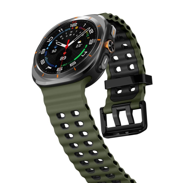 For Samsung Galaxy Watch Ultra 47mm / Ultra 2025 xDfind Black Buckle Ocean Two Color Dual-row Hole Silicone Watch Band