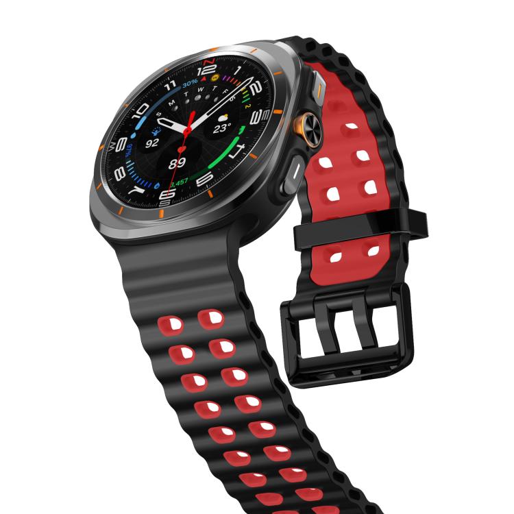 For Samsung Galaxy Watch Ultra 47mm / Ultra 2025 xDfind Black Buckle Ocean Two Color Dual-row Hole Silicone Watch Band