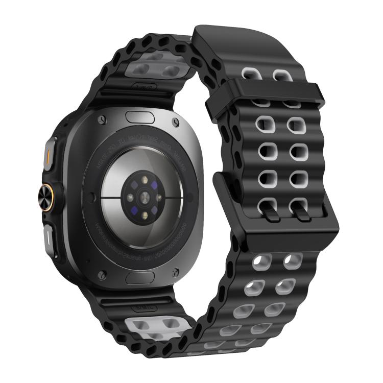 For Samsung Galaxy Watch Ultra 47mm / Ultra 2025 xDfind Black Buckle Ocean Two Color Dual-row Hole Silicone Watch Band