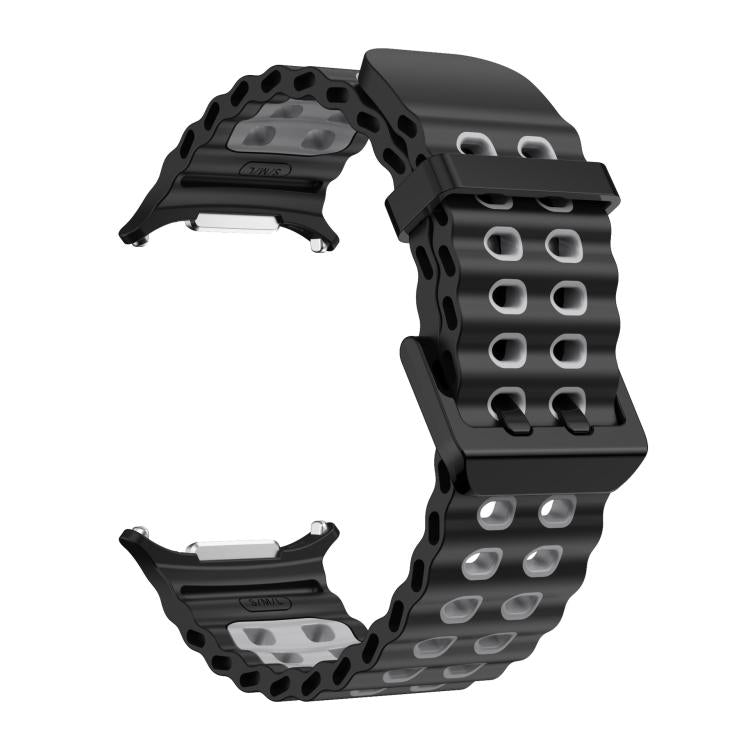 For Samsung Galaxy Watch Ultra 47mm / Ultra 2025 xDfind Black Buckle Ocean Two Color Dual-row Hole Silicone Watch Band