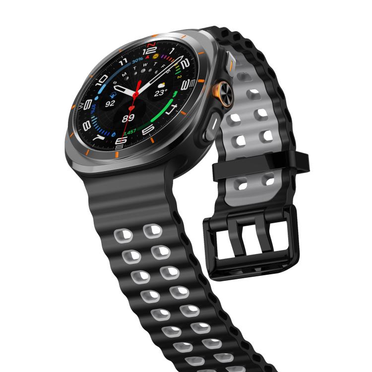 For Samsung Galaxy Watch Ultra 47mm / Ultra 2025 xDfind Black Buckle Ocean Two Color Dual-row Hole Silicone Watch Band