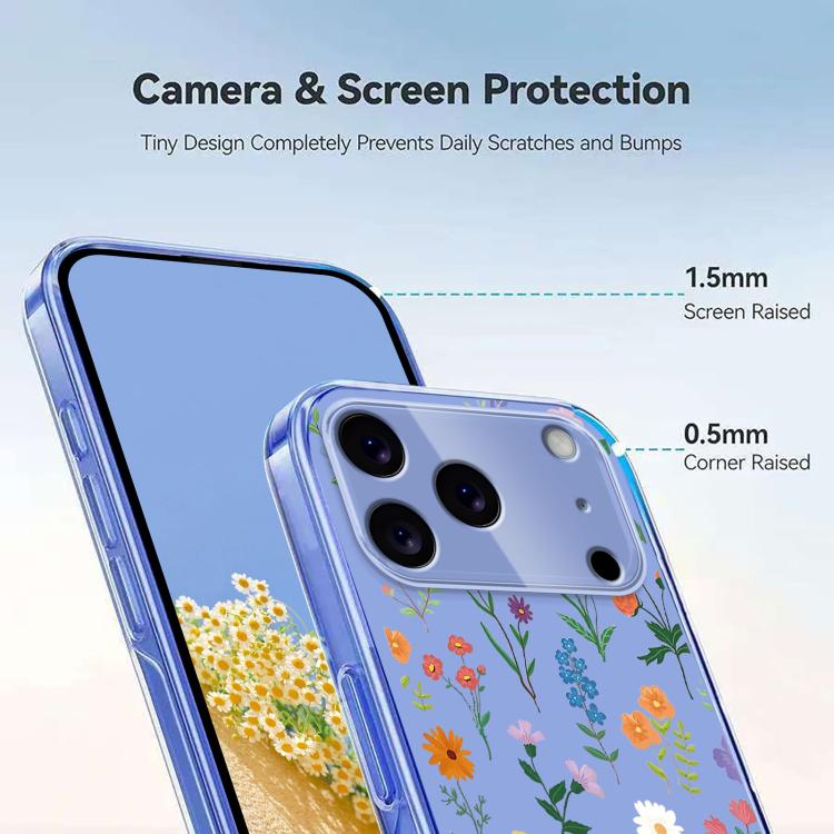 For iPhone 17 Pro Flower Pattern Painted TPU Phone Case