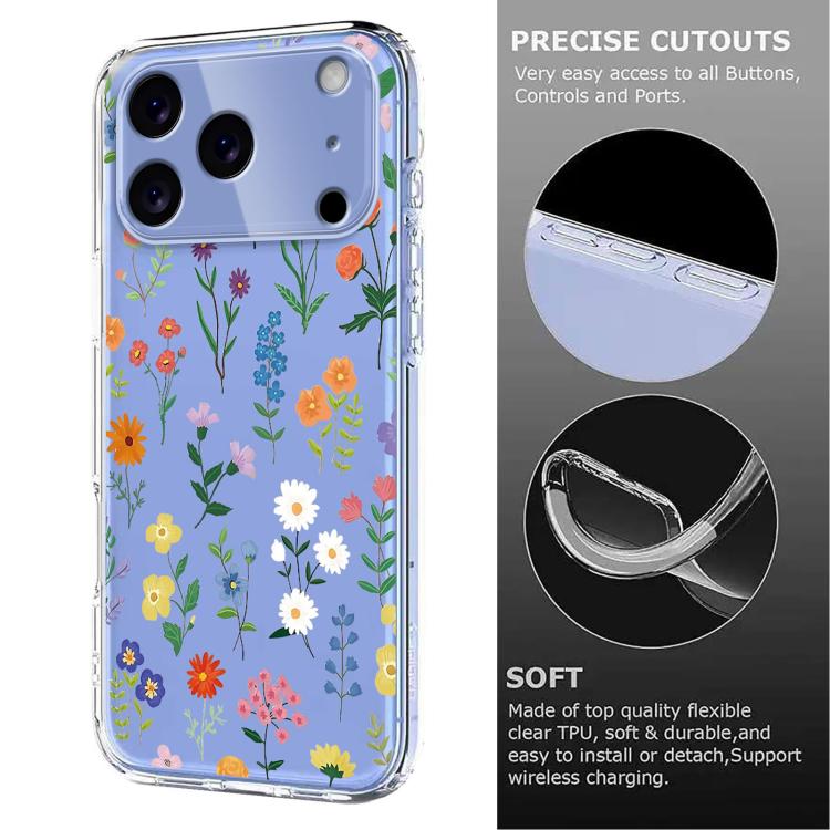 For iPhone 17 Pro Flower Pattern Painted TPU Phone Case