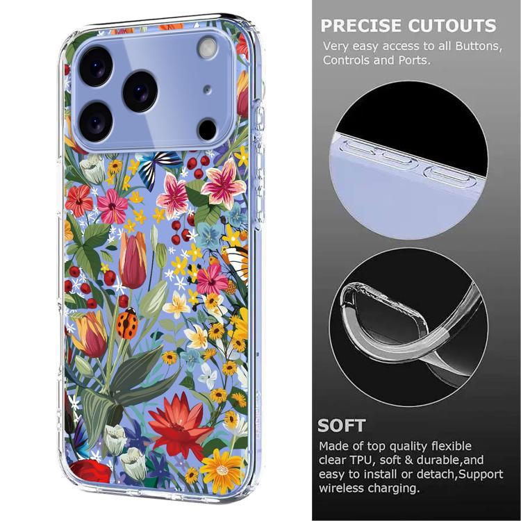 For iPhone 17 Pro Flower Pattern Painted TPU Phone Case