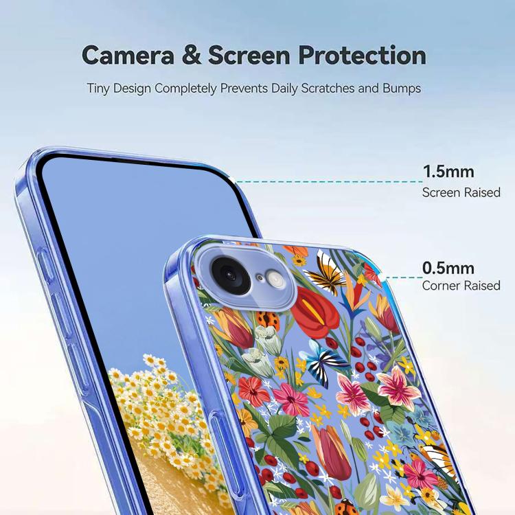 For iPhone 17e / 16e Flower Pattern Painted TPU Phone Case