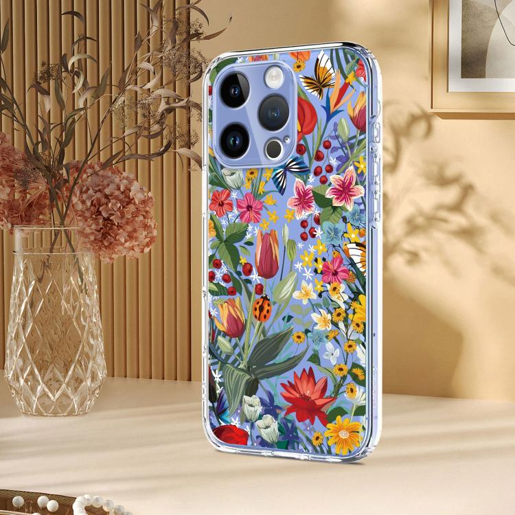 For iPhone 16 Pro Flower Pattern Painted TPU Phone Case