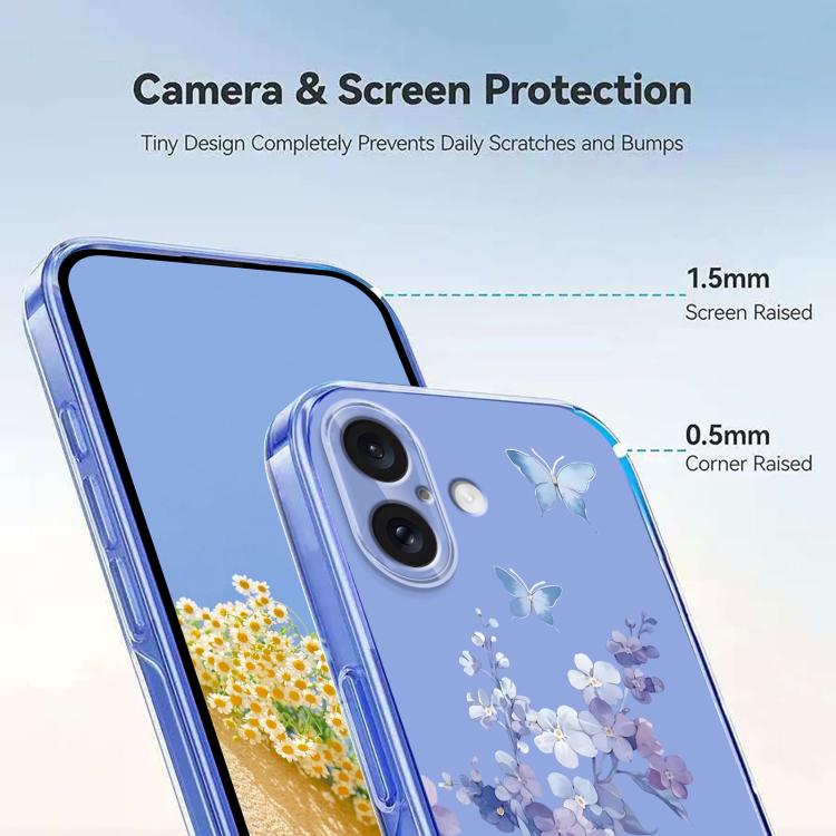 For iPhone 16 Plus Flower Pattern Painted TPU Phone Case