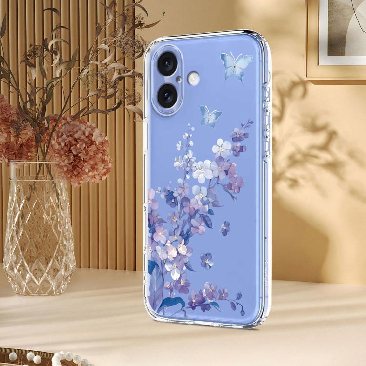 For iPhone 16 Plus Flower Pattern Painted TPU Phone Case