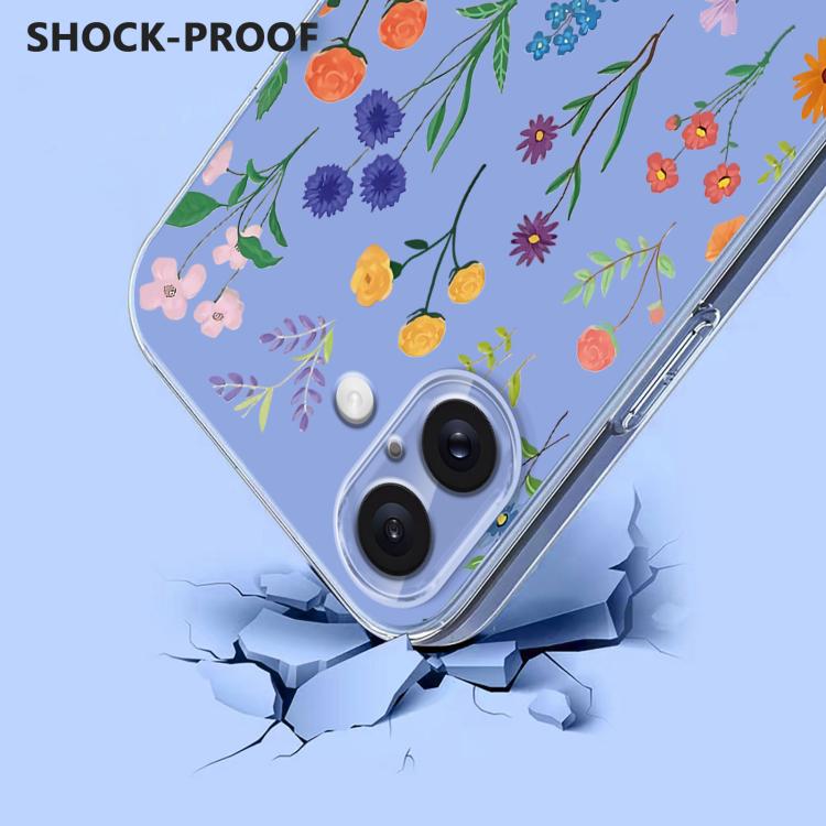 For iPhone 16 Plus Flower Pattern Painted TPU Phone Case