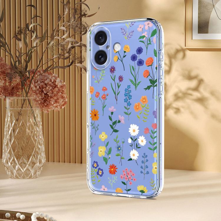 For iPhone 16 Plus Flower Pattern Painted TPU Phone Case