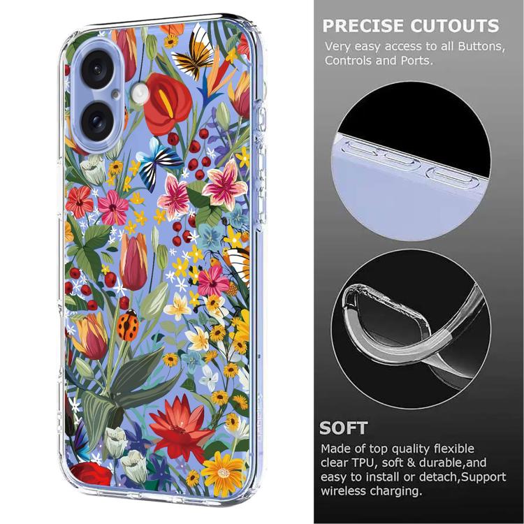 For iPhone 16 Plus Flower Pattern Painted TPU Phone Case