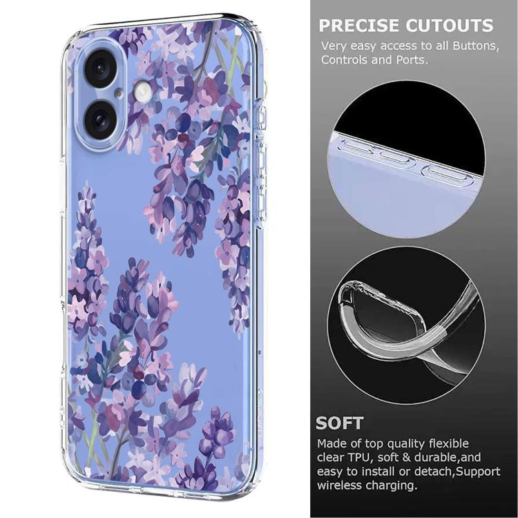 For iPhone 16 Plus Flower Pattern Painted TPU Phone Case