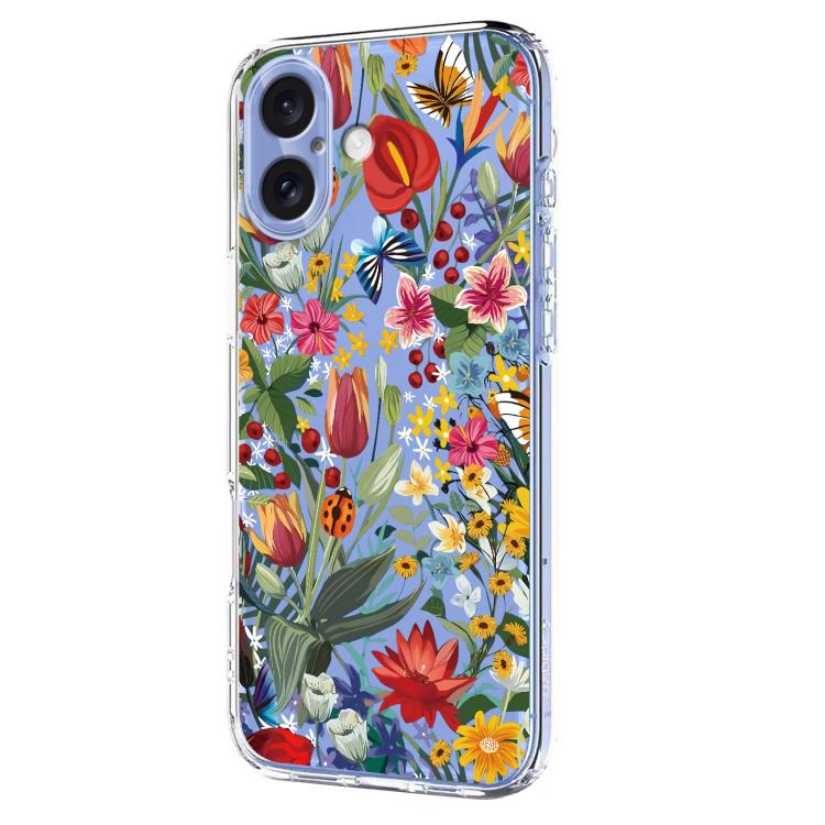 For iPhone 16 Flower Pattern Painted TPU Phone Case