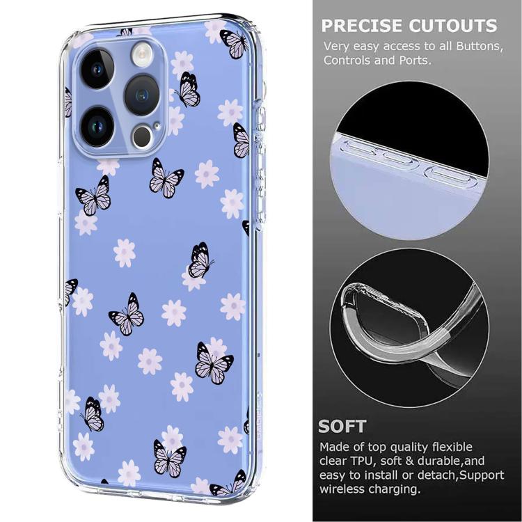 For iPhone 15 Pro Max Flower Pattern Painted TPU Phone Case