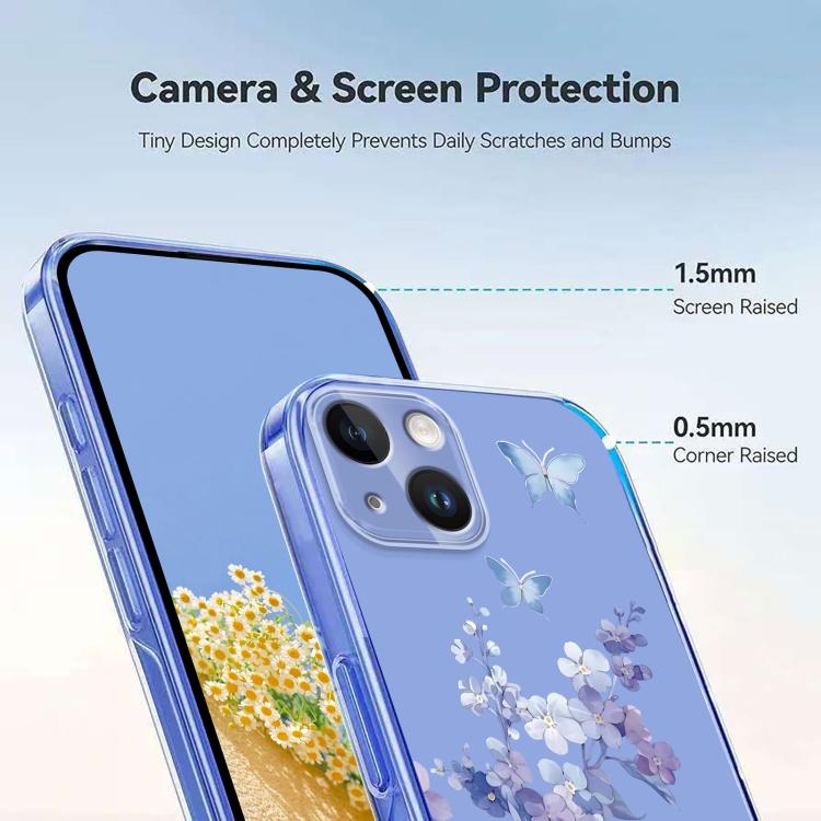 For iPhone 15 Plus Flower Pattern Painted TPU Phone Case