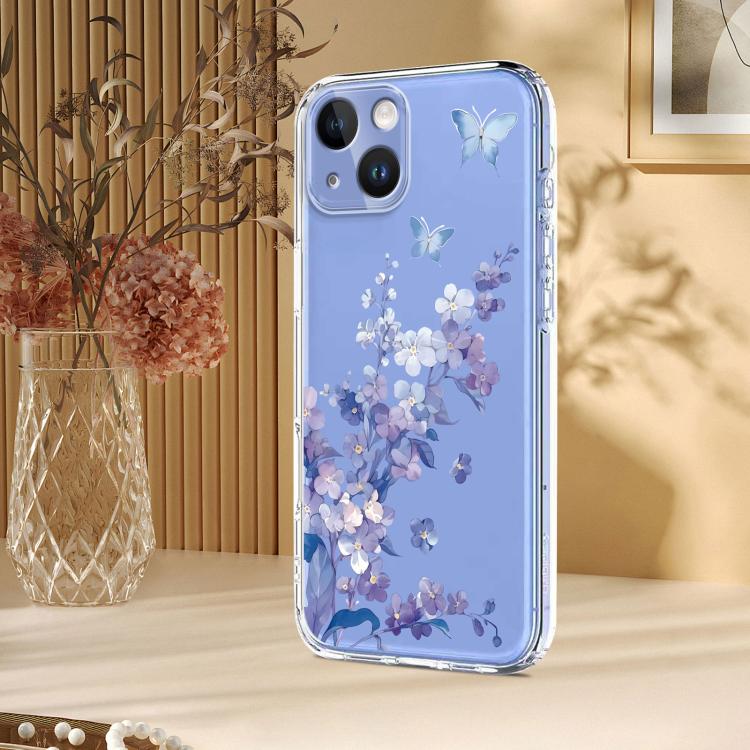 For iPhone 15 Plus Flower Pattern Painted TPU Phone Case