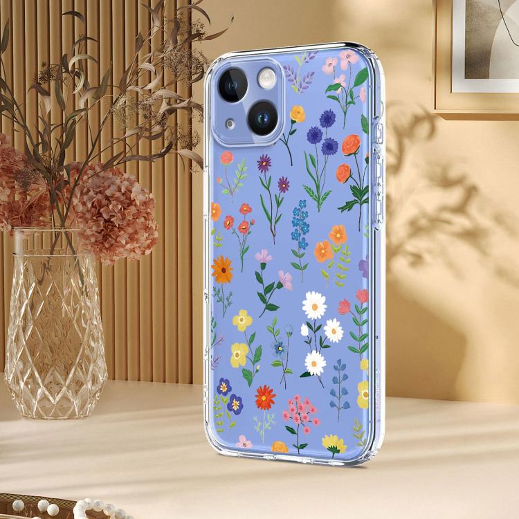 For iPhone 15 Plus Flower Pattern Painted TPU Phone Case