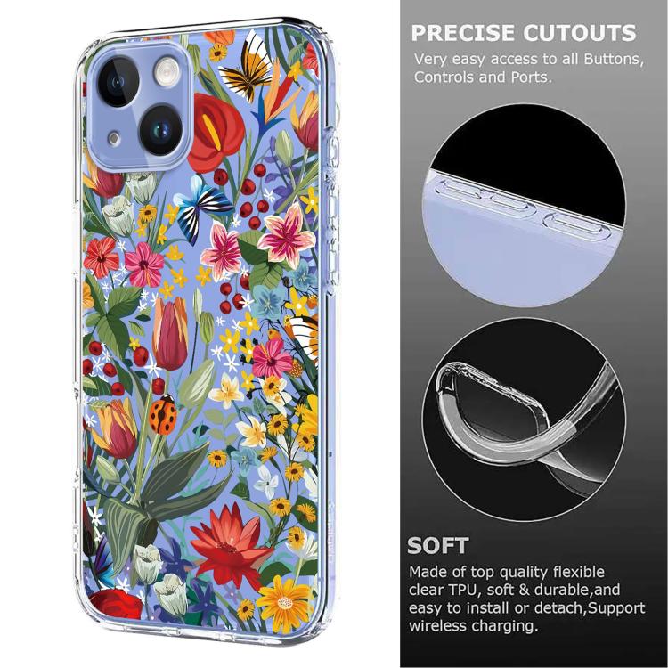 For iPhone 15 Plus Flower Pattern Painted TPU Phone Case