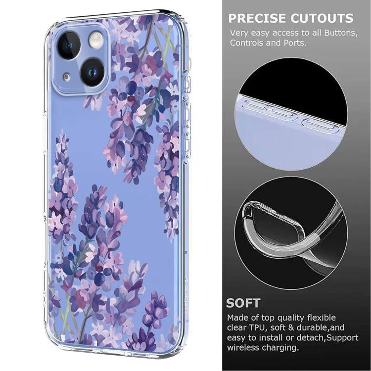 For iPhone 15 Plus Flower Pattern Painted TPU Phone Case