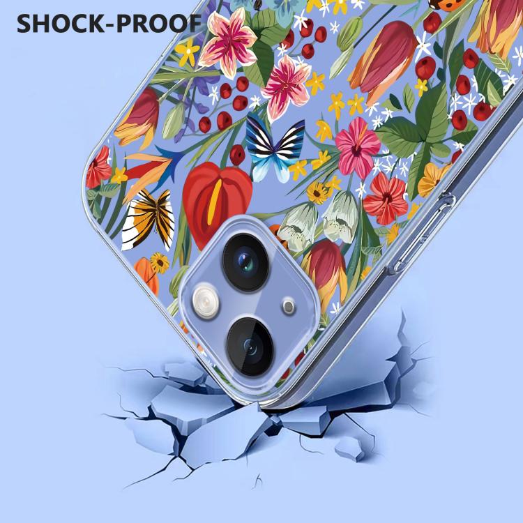 For iPhone 15 Flower Pattern Painted TPU Phone Case