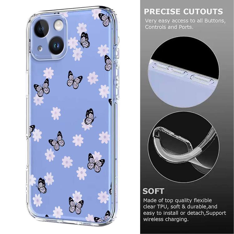 For iPhone 14 Plus Flower Pattern Painted TPU Phone Case