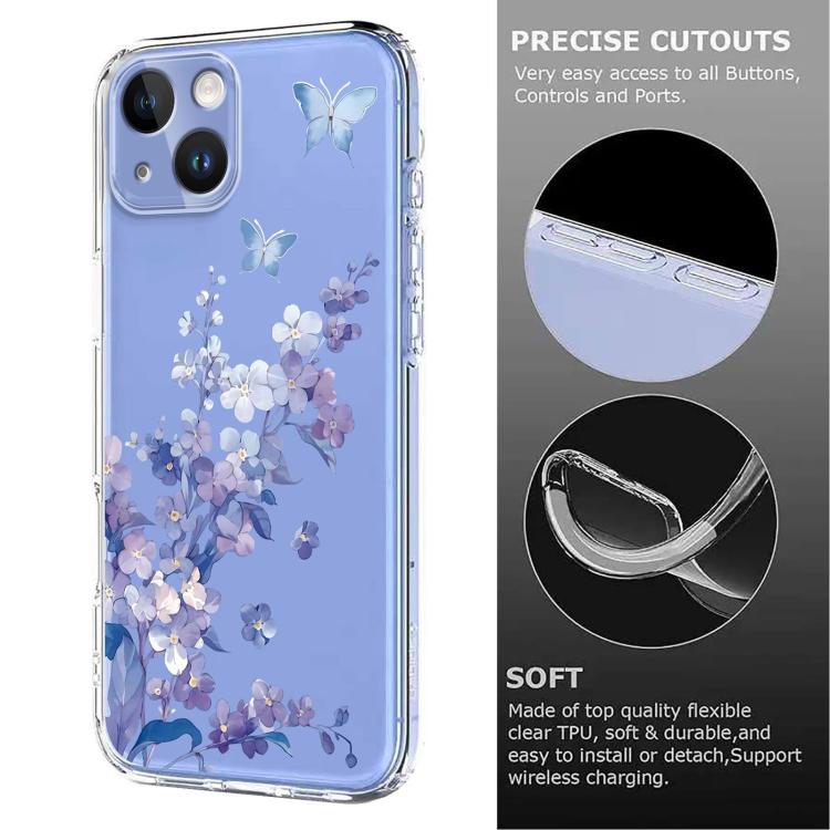 For iPhone 14 / 13 Flower Pattern Painted TPU Phone Case