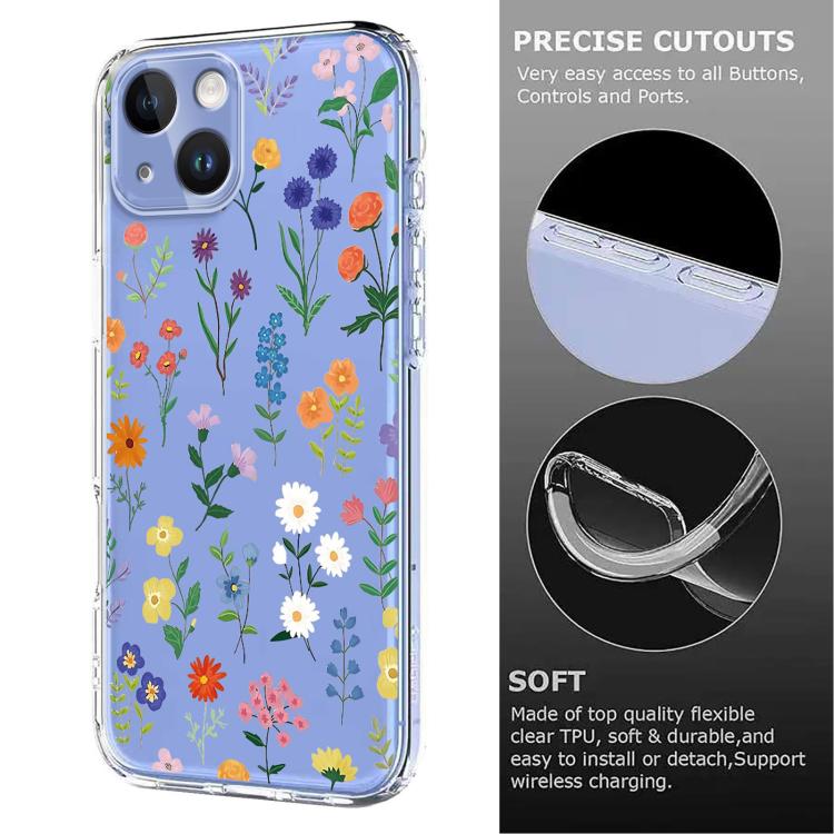 For iPhone 14 / 13 Flower Pattern Painted TPU Phone Case